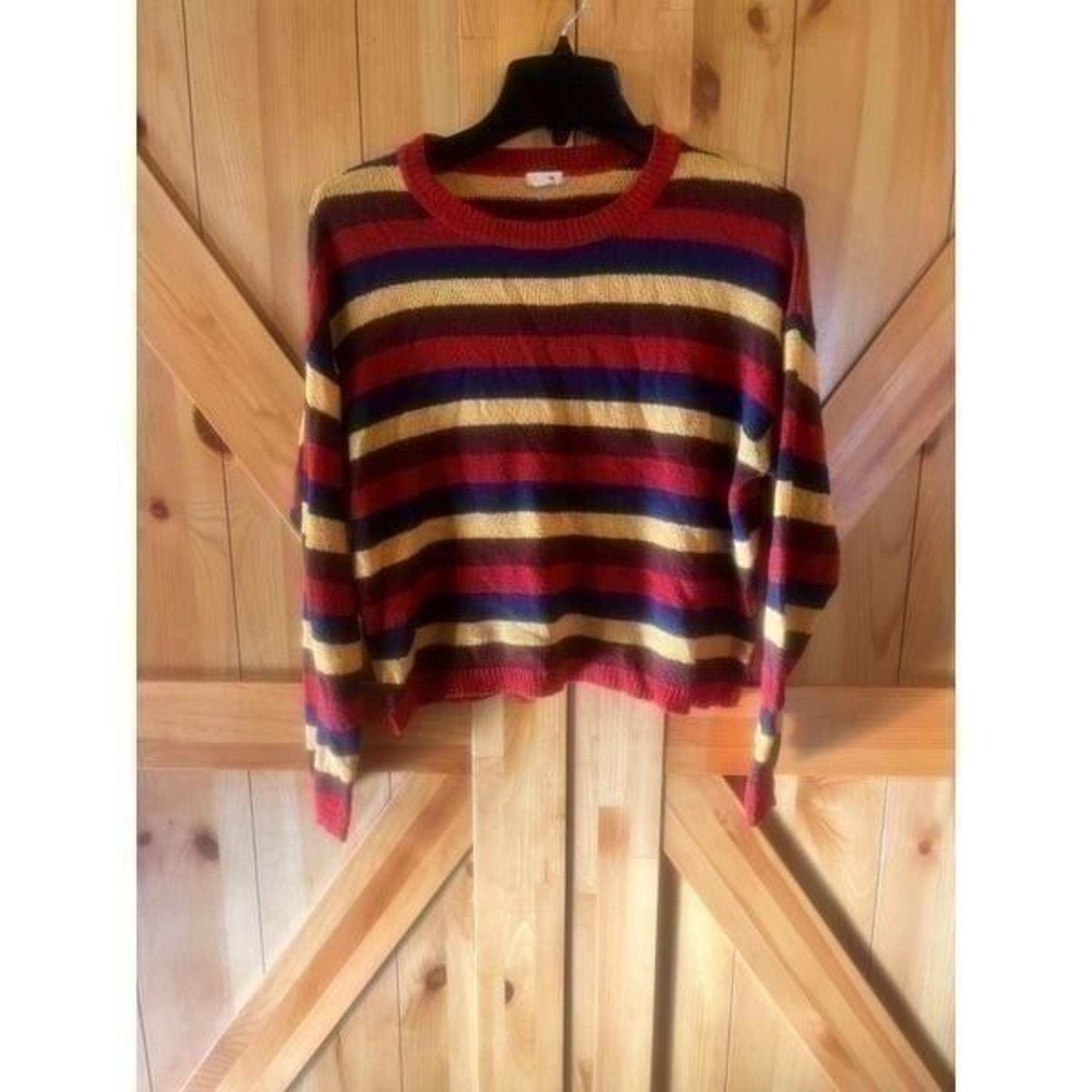 GARAGE Sweater Womens S Pullover Crew Neck Multicolor Stripes Long Sleeve Retro