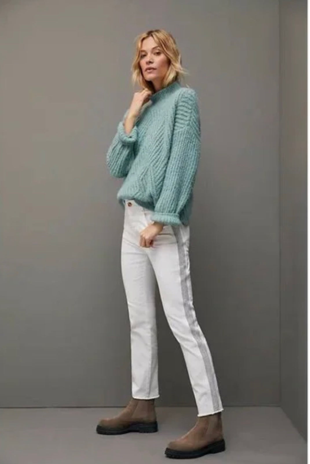Pilcro & the letterpress white slim straight side stripe buckle jeans
