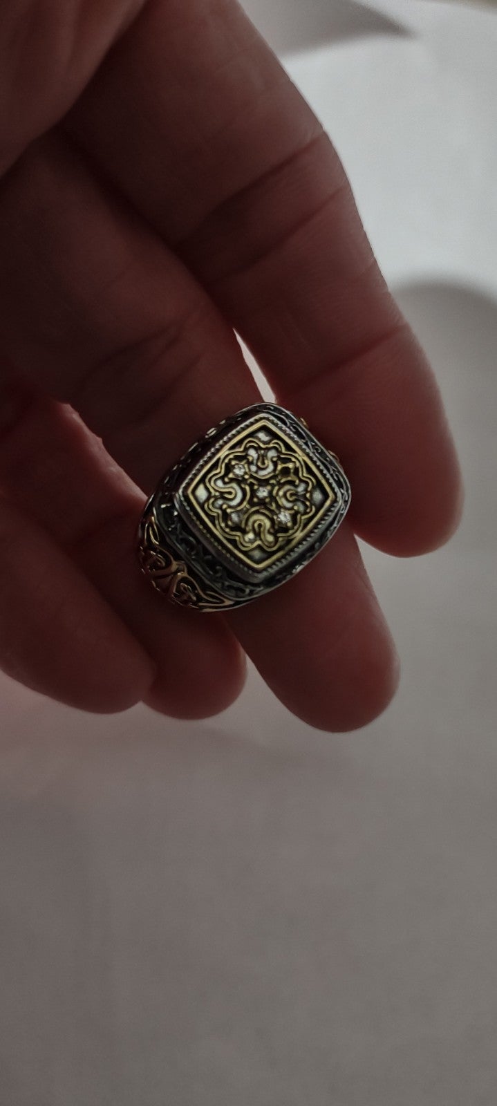 Size 9 men's faith ring gold bonded 925 sterling ring white sapphire stones