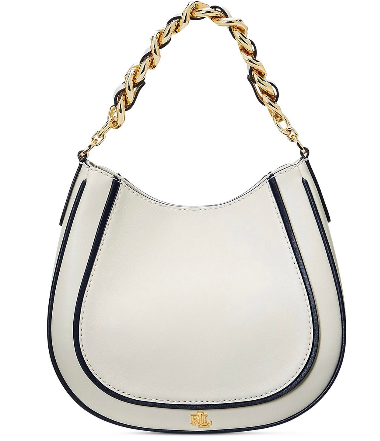 Lauren Ralph Lauren's Small Charli Shoulder Bag. Vanilla with navy trim