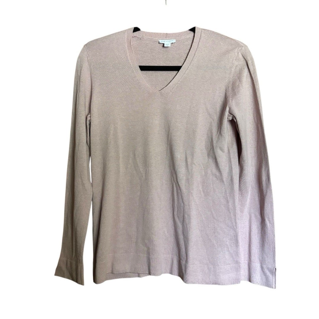 J Jill Sweater Womens XS Blush Pink Silk Cotton Blend Pullover V Neck Sweatshirt