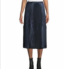 NWT Vince Chevron Pleated Midi in Coastal Blue Satin A-line Skirt 12 295
