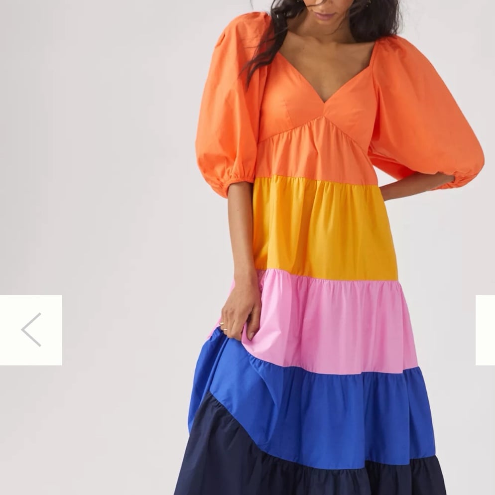 Farm Rio x Anthropologie Tiered Colorblocked Maxi Dress