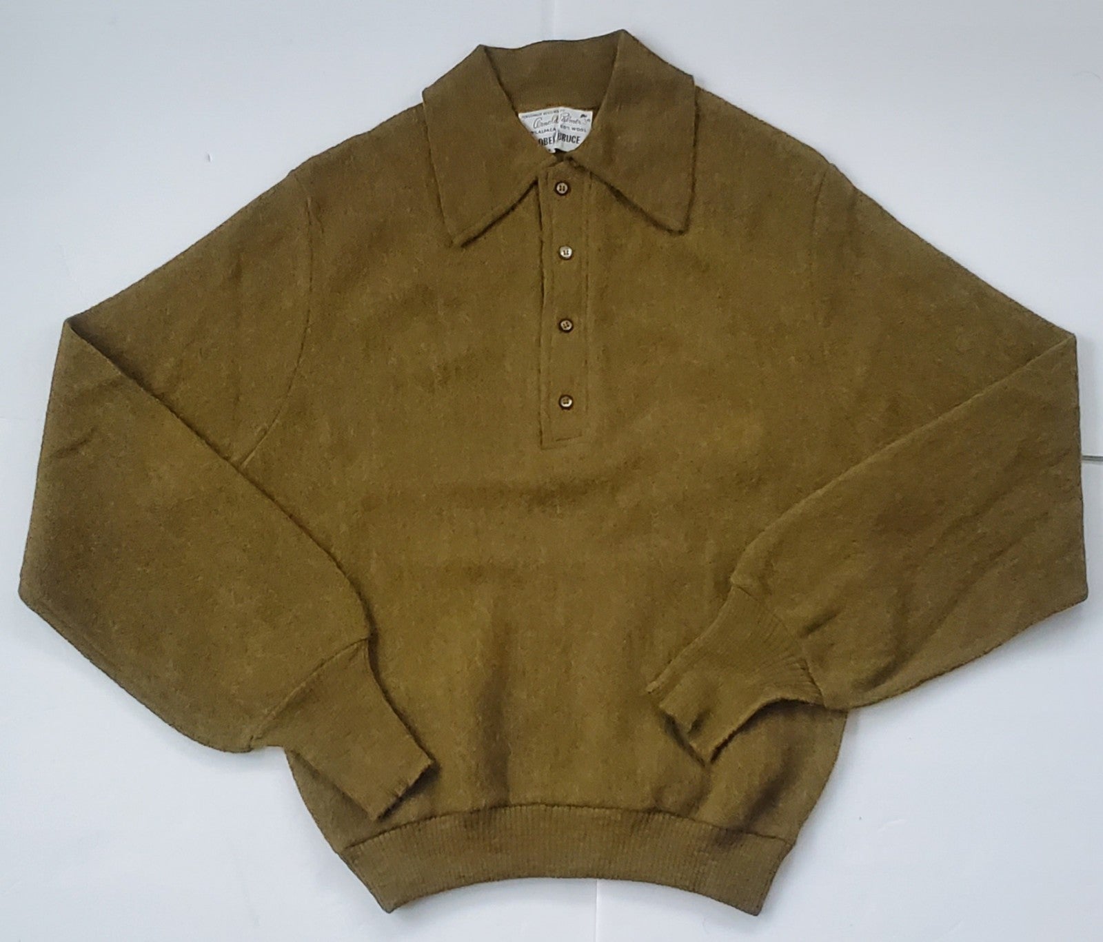 Vintage Robert Bruce Arnold Palmer Design Alpaca Wool Button Neck Men's Sweater