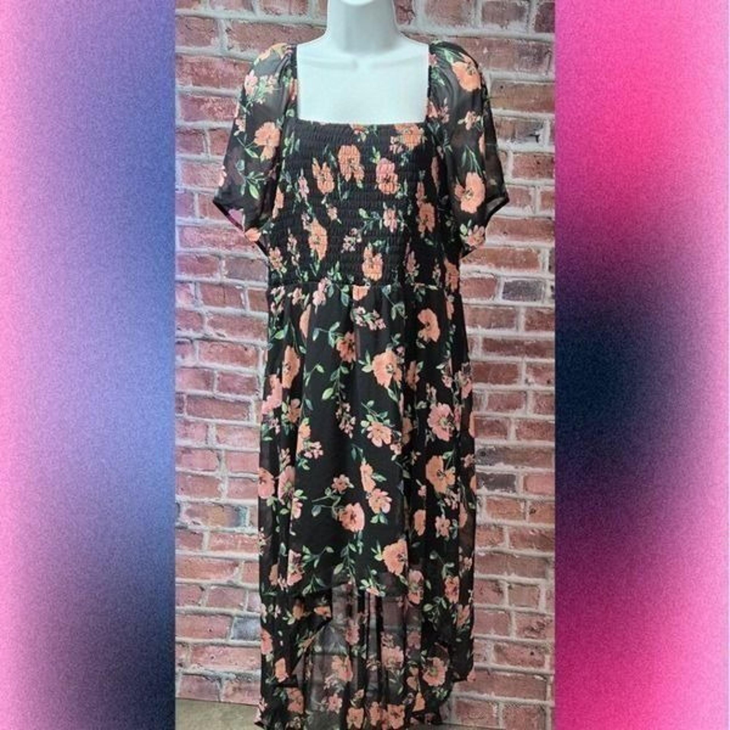 Lily Rose Floral Chiffon High-Low Dress  Women’s Size 3X Square Neckline