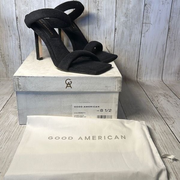 Good American Black Terry Strappy Heels size 8.5 NEW