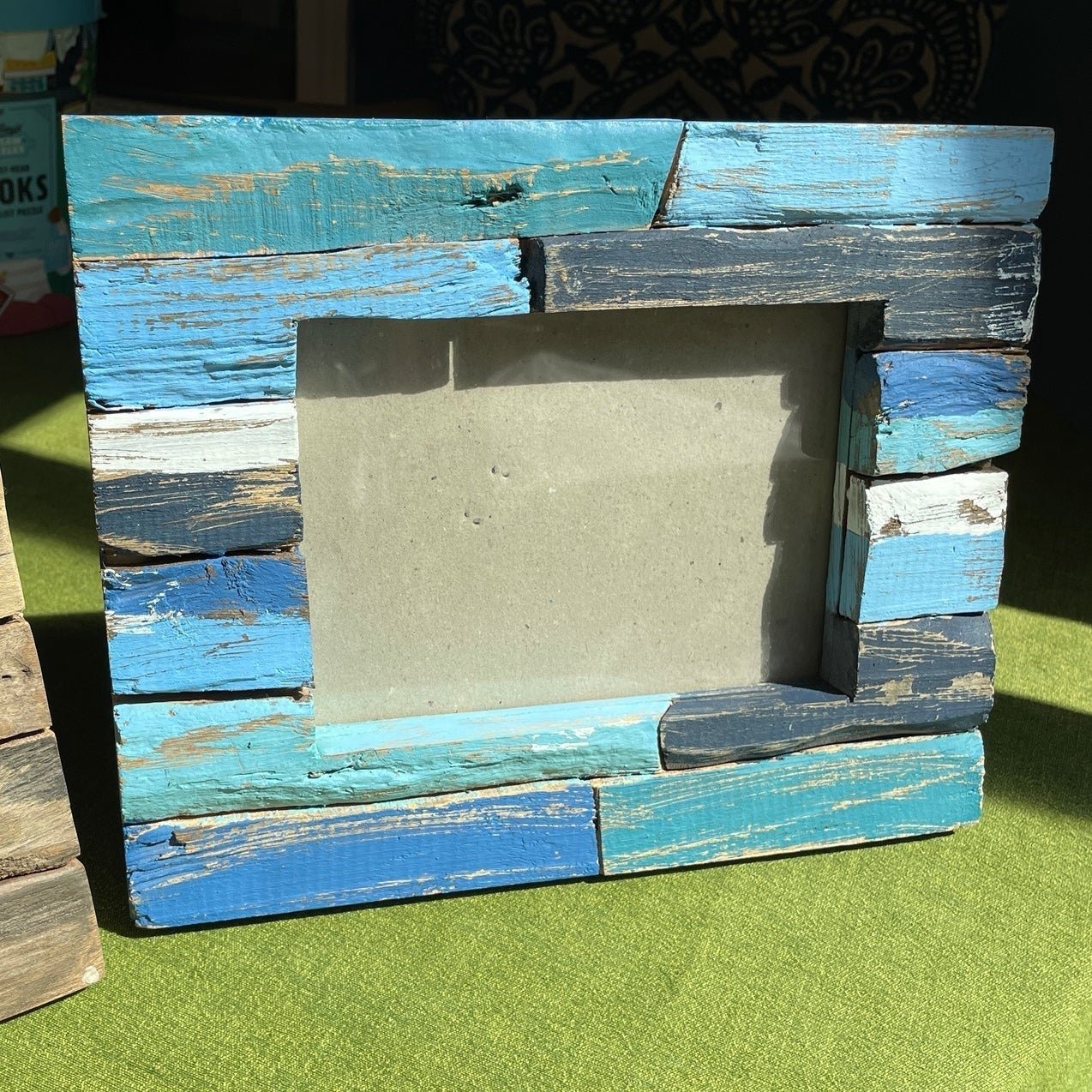 Driftwood photo frame- Blue- Beach theme, coastal design, summer