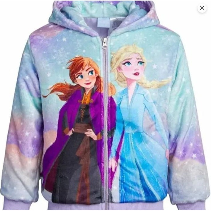 Disney Frozen Kids Hooded Jacket With Elsa & Anna Print Size 3T 100% Polyester