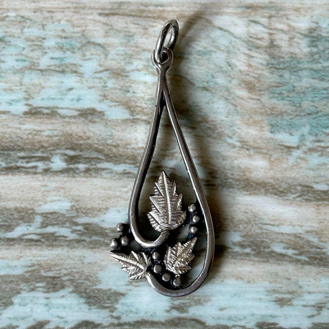 Vintage Necklace Charm Leaf Botanical 925