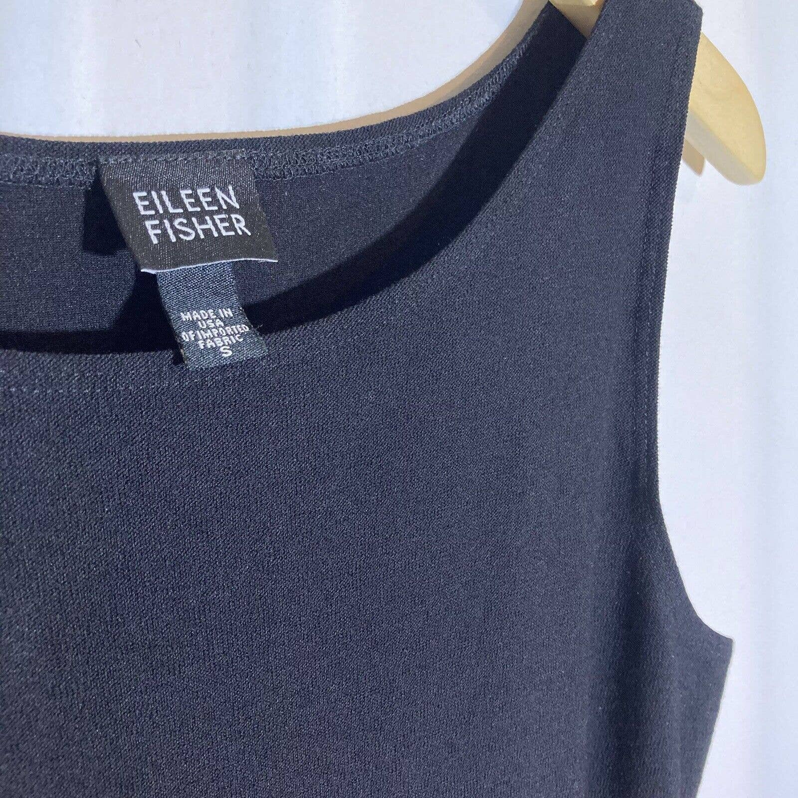 Eileen Fisher Black Scoop Neck Long Dress Viscose Nylon Spandex Sleeveless Small