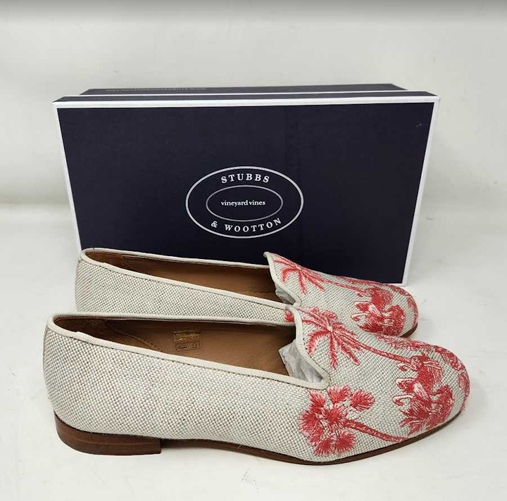 Women's 9.5 Stubbs & Wooton x Vineyard Vines embroidered toile slippers loafers