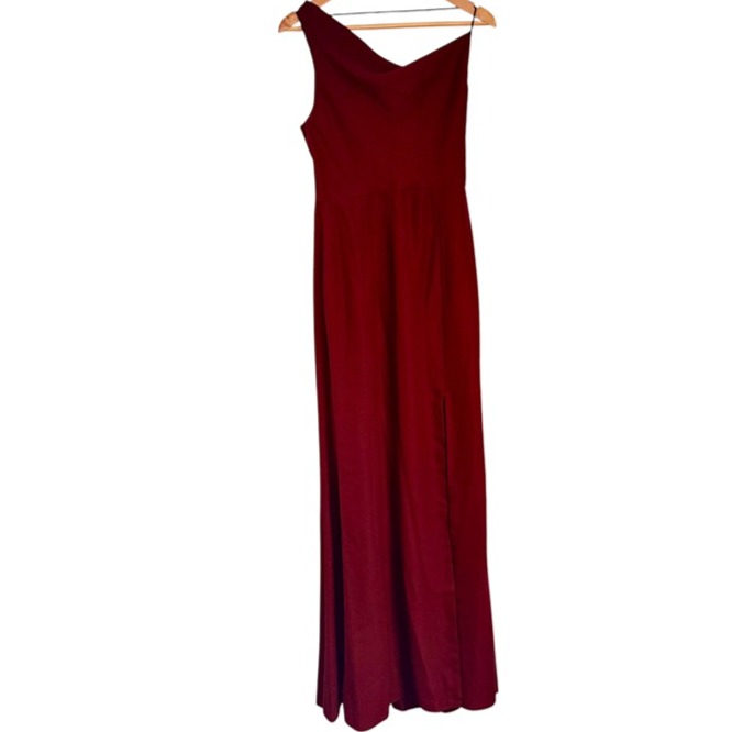 After Six One-Shoulder Draped Cowl-Neck Maxi Dress in Cabernet Red NWT Size 10