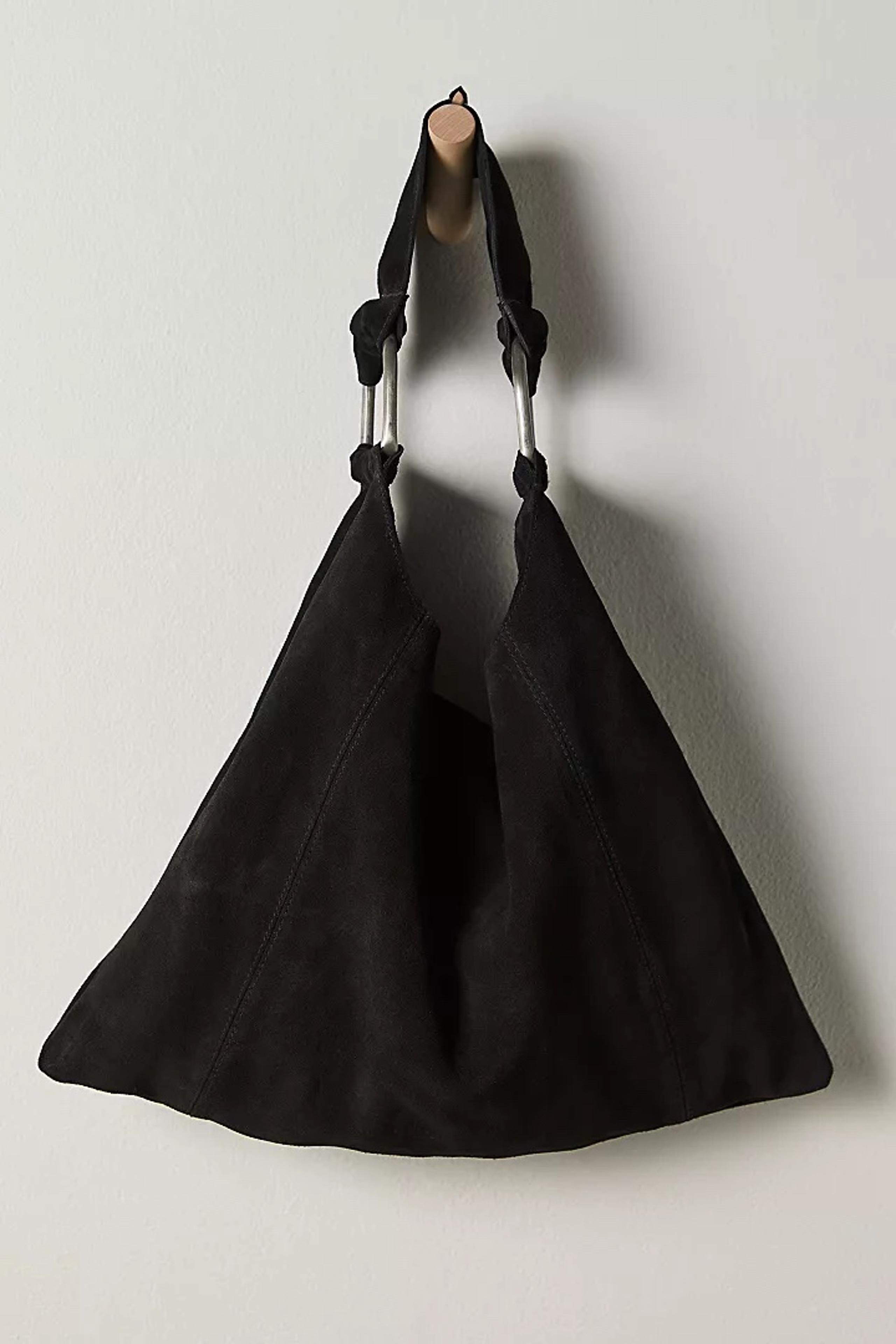 New Free People Black Suede Bobbi Slouch Bohemian Tote Bag Purse Handbag