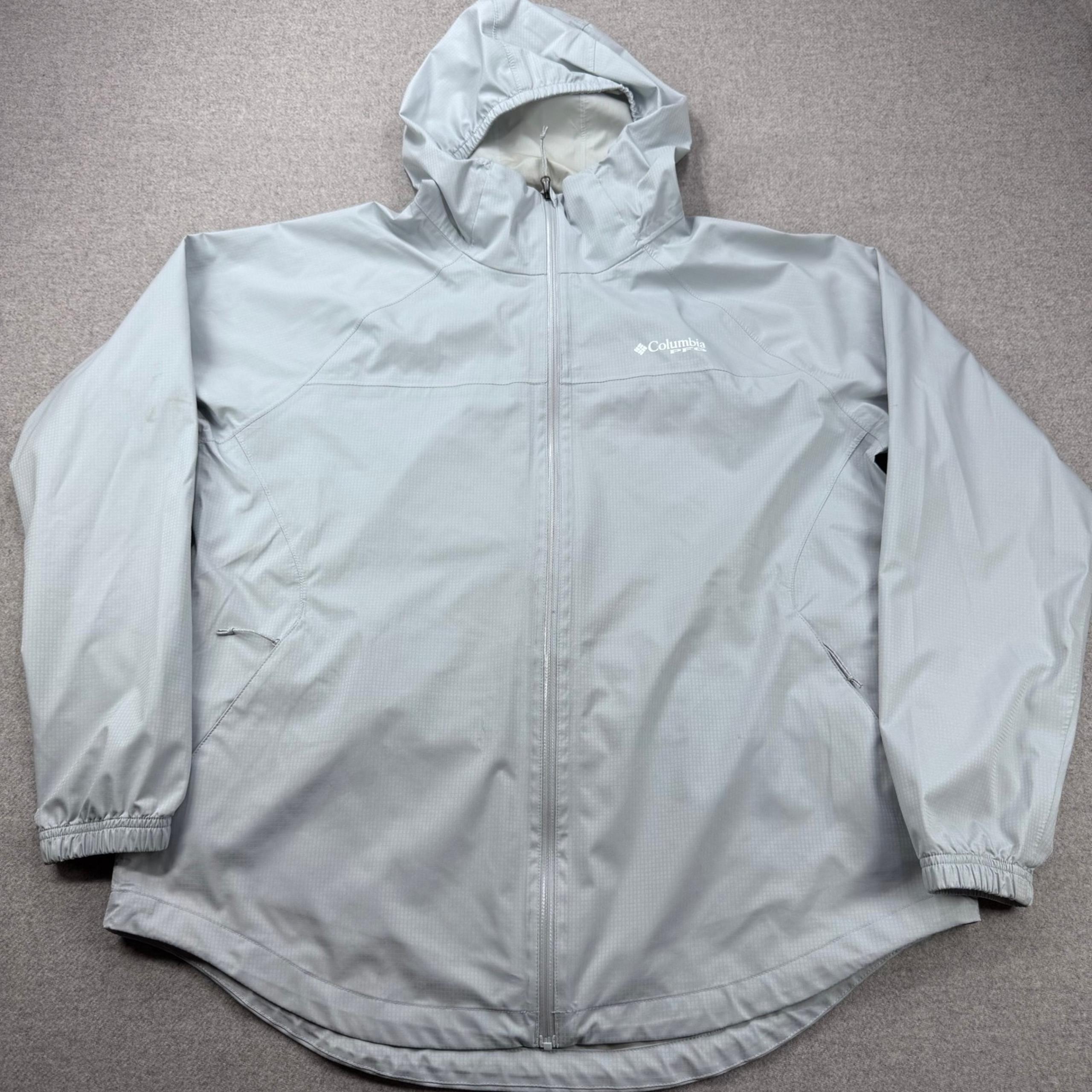Columbia PFG Rain Jacket Womens XL Gray Lightweight Hooded Ripstop Fishing