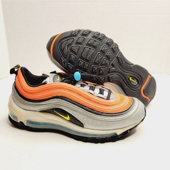 Nike Air Max 97 GS Silver Orange Athletic Shoes Kids 5Y/Womens 6.5