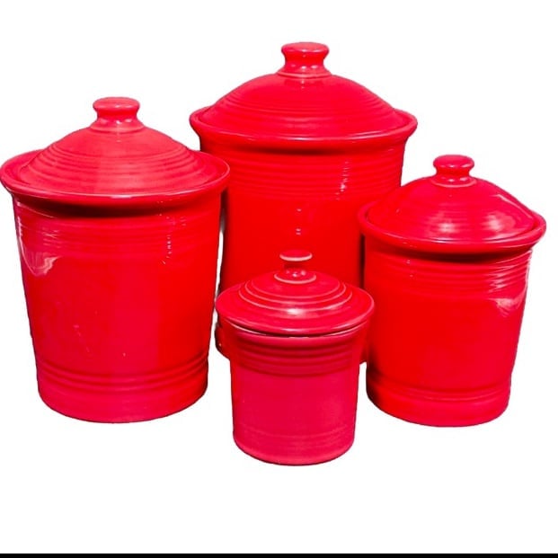 New but Vintage Fiestaware 4-pc Canister Scarlet Red - Rare FULL Jar Set!