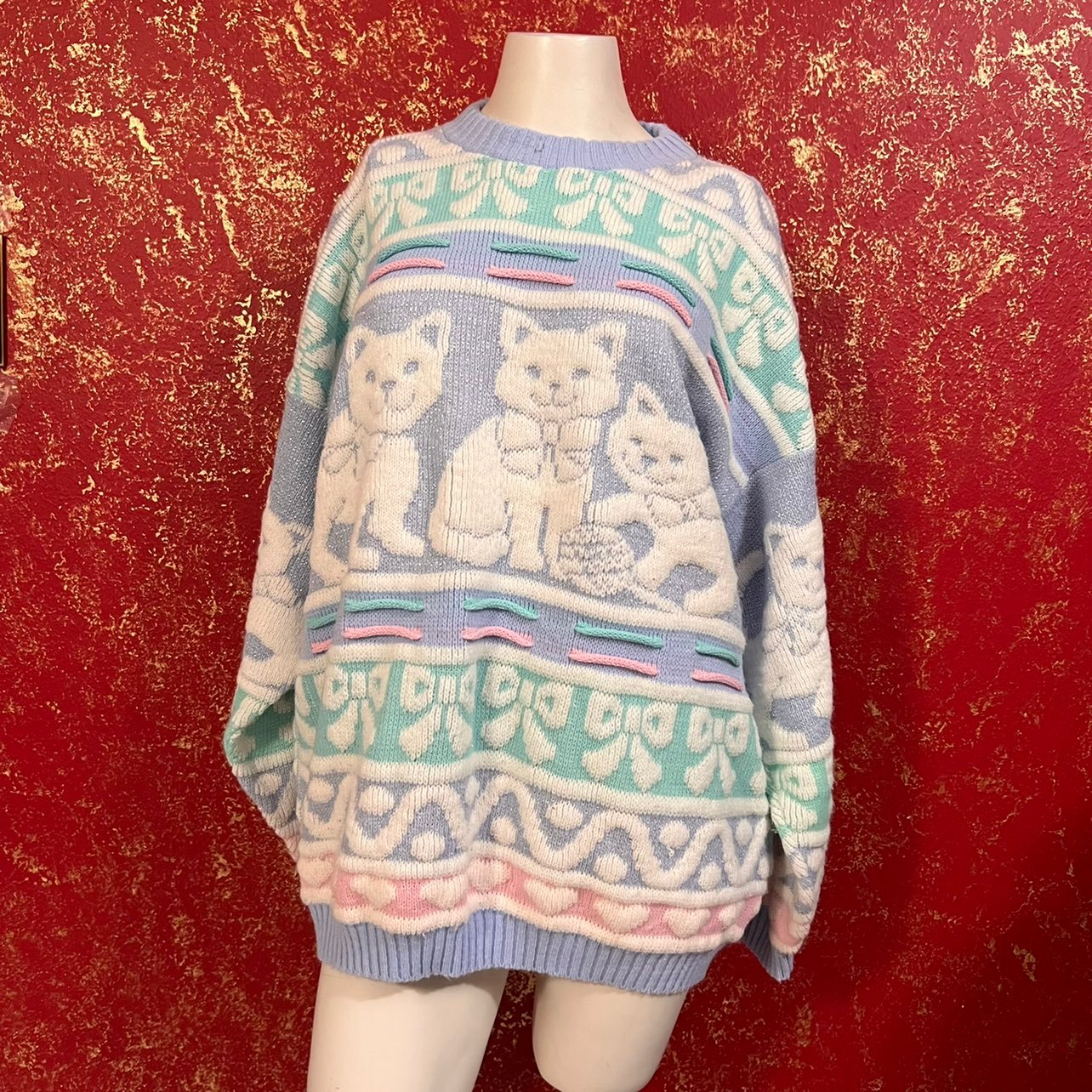 ROSE Vintage Pastel Cat Kitten Fairy Kei kawaii Jumper Sweater M