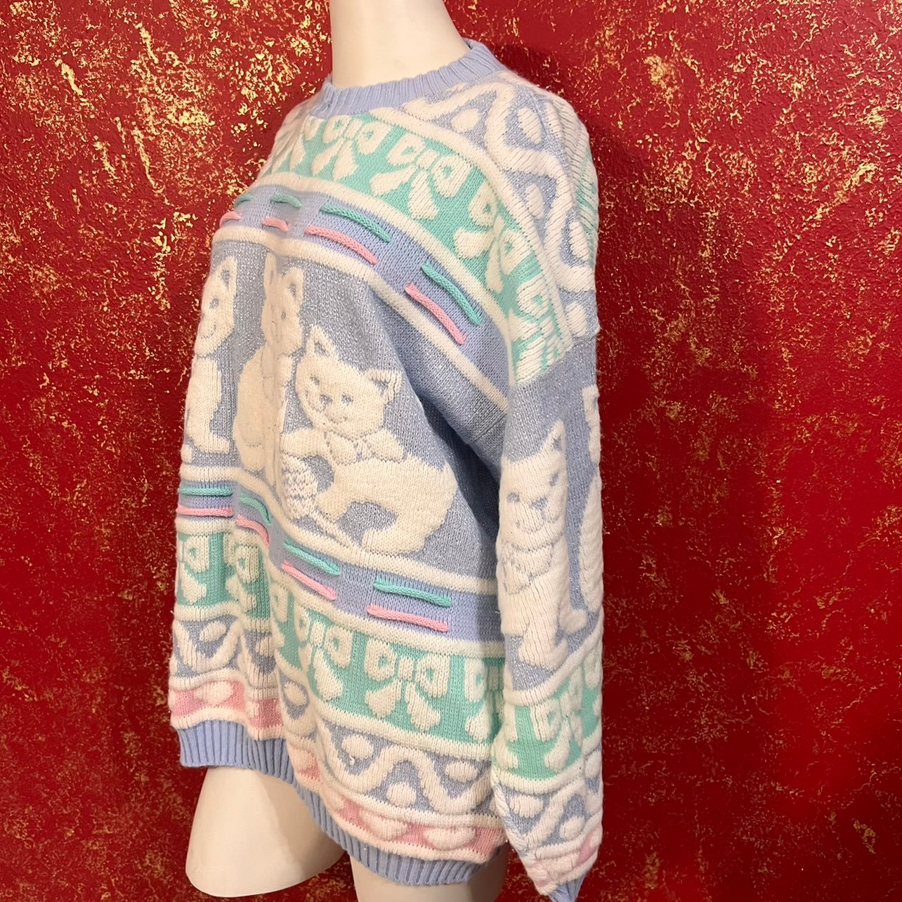 ROSE Vintage Pastel Cat Kitten Fairy Kei kawaii Jumper Sweater M - detail