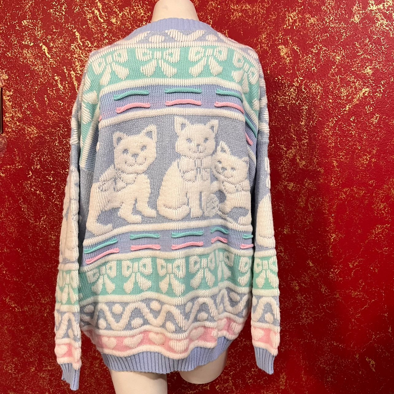 ROSE Vintage Pastel Cat Kitten Fairy Kei kawaii Jumper Sweater M - detail