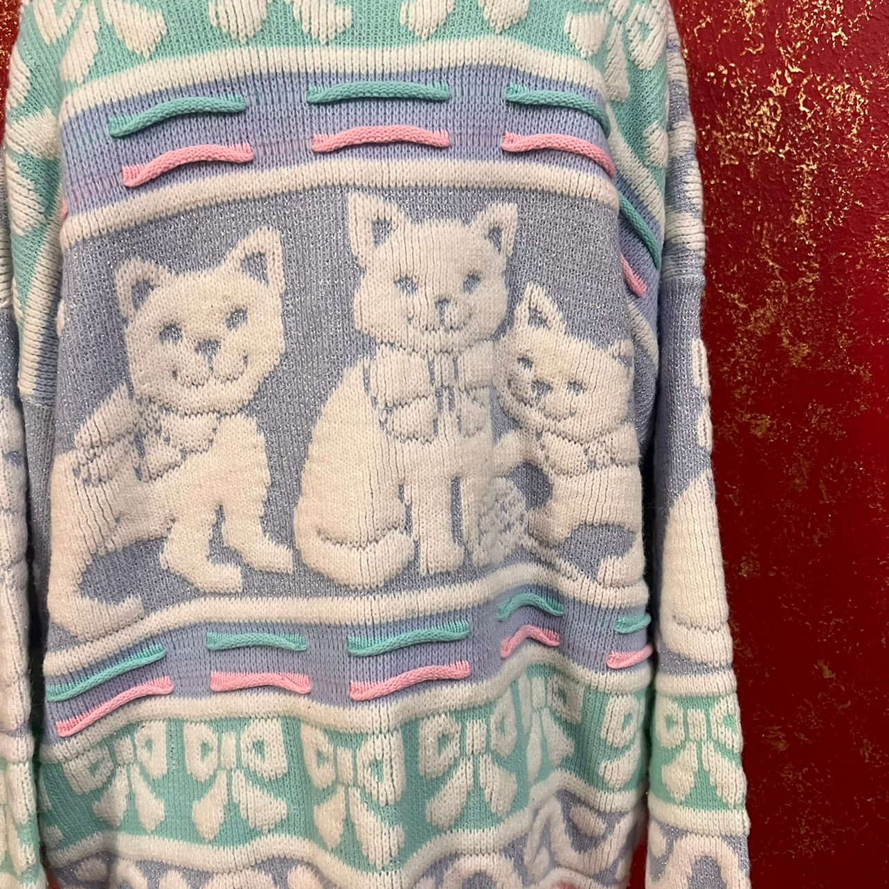 ROSE Vintage Pastel Cat Kitten Fairy Kei kawaii Jumper Sweater M - detail