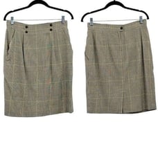 Vintage 80's OBR Skirt Tea Length Pencil Glen Plaid Yellow S Academia Clueless