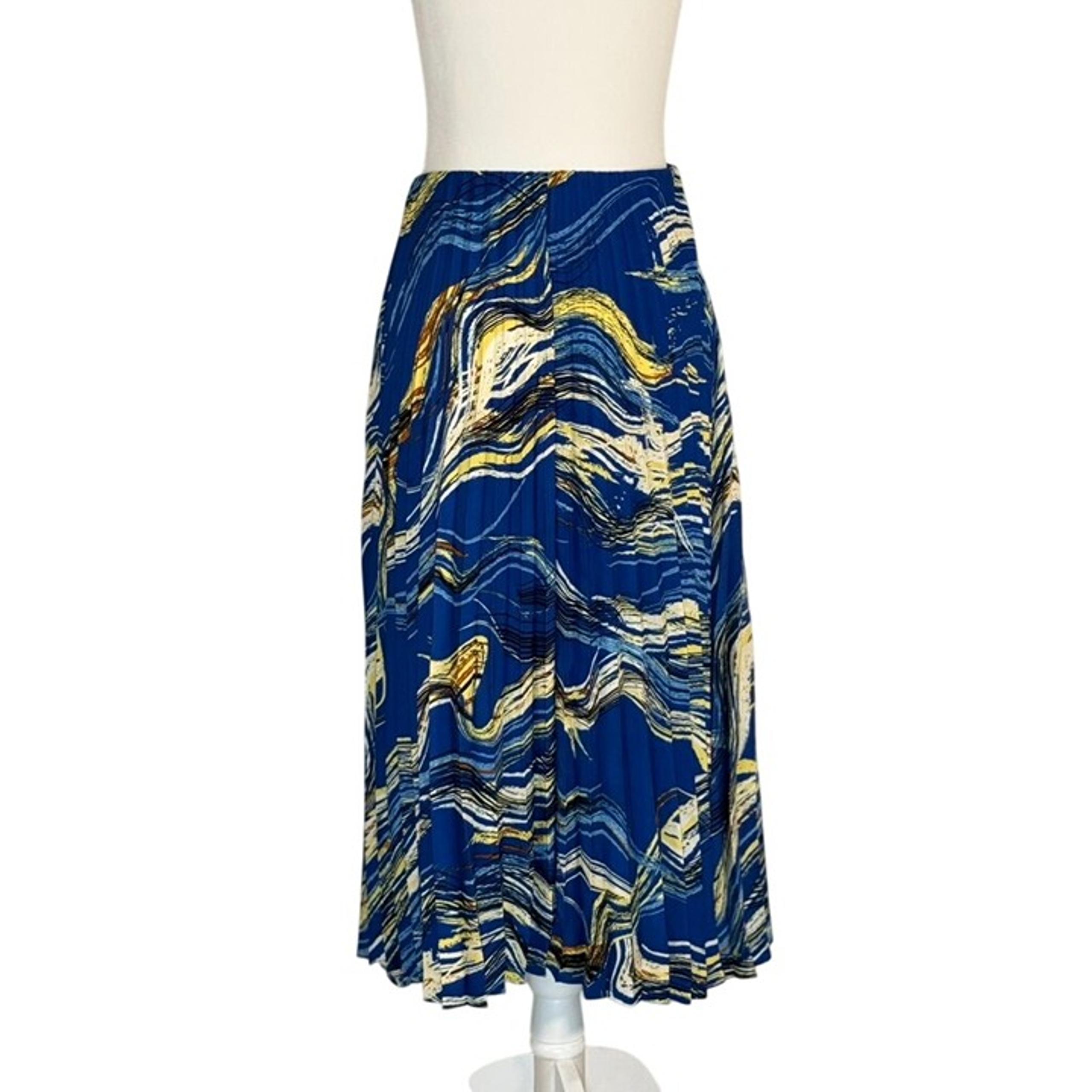 Nine West Womens Size S Blue & Yellow Abstract Print Midi Skirt