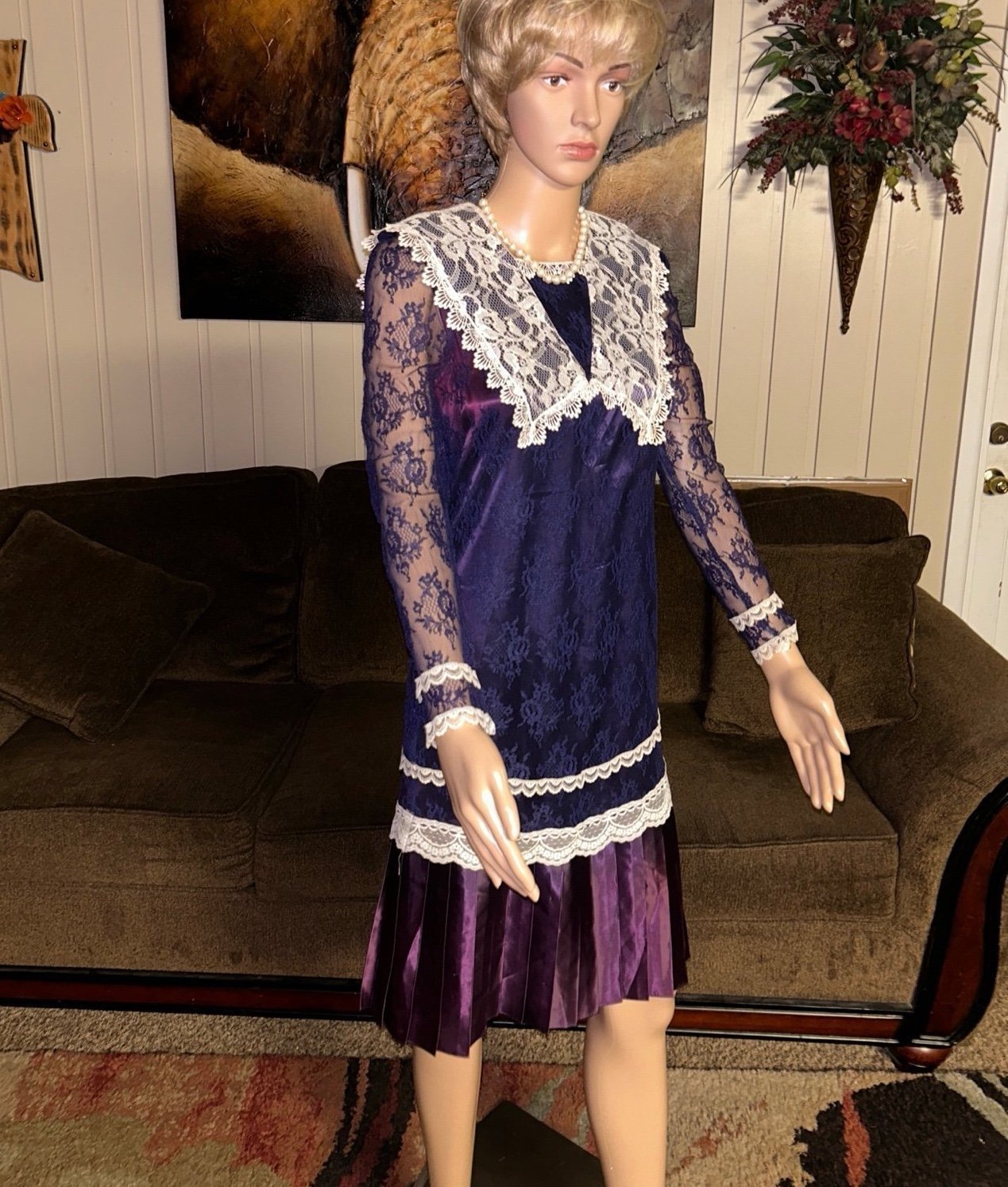 Jessica McClintock • Size 8 • Vintage • Dress • Purple • Floral Lace • Victorian