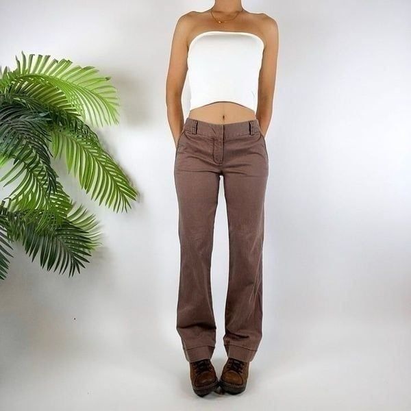 Women's Vintage Y2K Brown Fairy Grunge Indie Low Rise Flare Chino Pants / 2