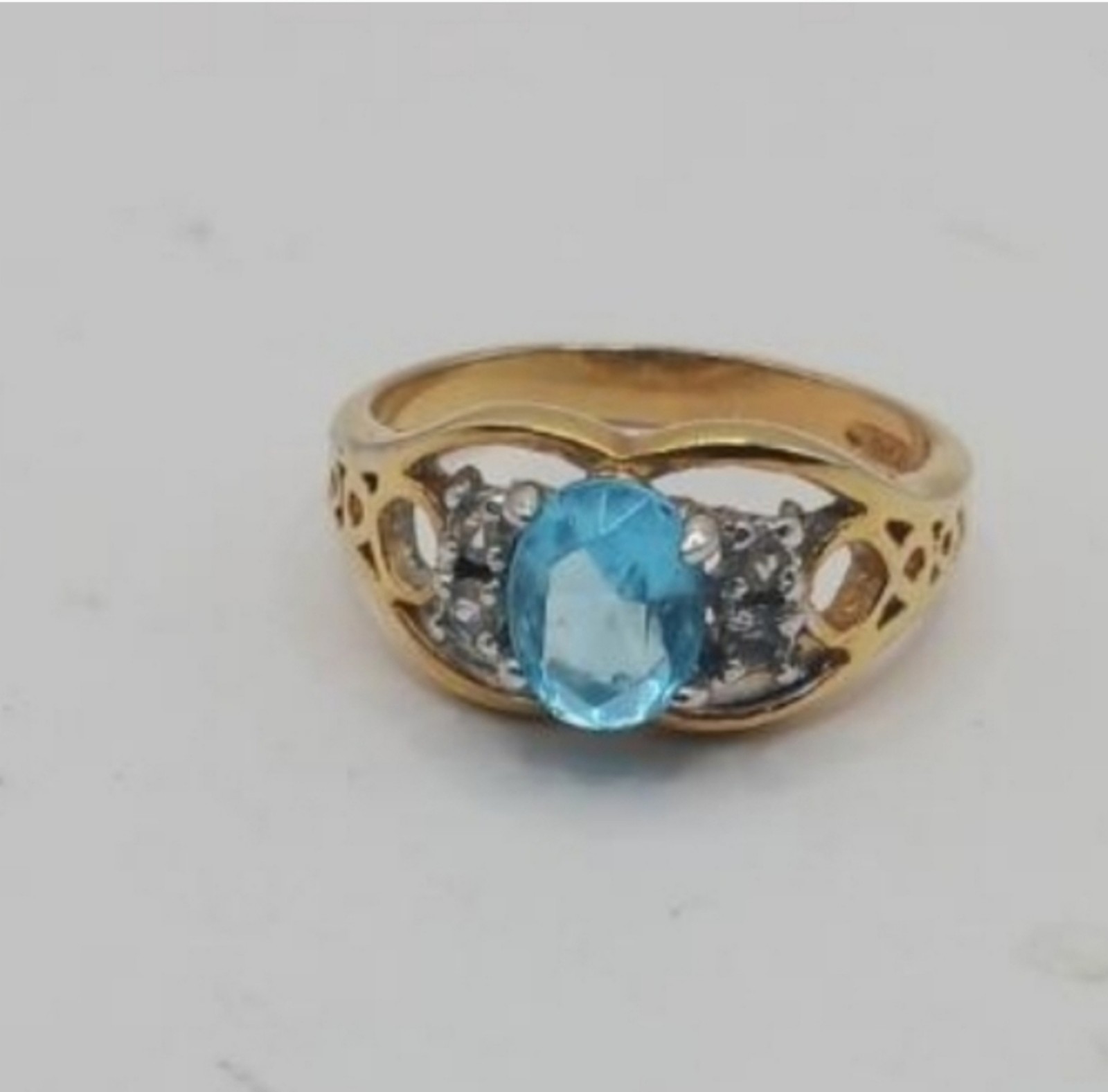 Blue Topaz 925 Gold Over Ring, Taiwan, Size 8