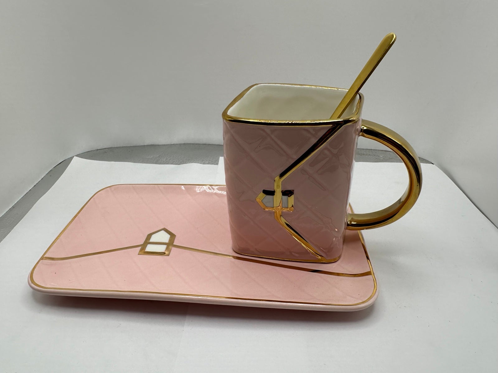 Ashdene Designer’s Delight Pale Pink Mug Tea Cup & Plate Set Handbag Styled