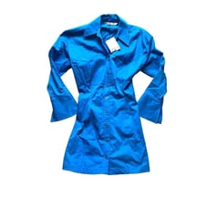 ZARA Dress Womens Extra Small Teal Blue Button Down Collared Shirt Stretch NWT