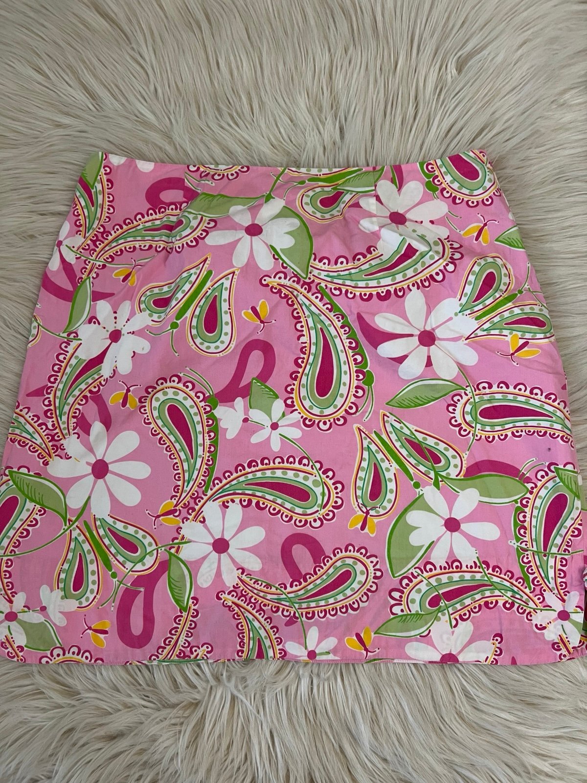 Vintage Lilly Pulitzer Skirt Cheery-O Print Floral Paisley Pink Green