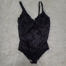 Vintage VANITY FAIR Black NYLON TEDDY Size 40D Romper Nightie EMBOSSED EUC