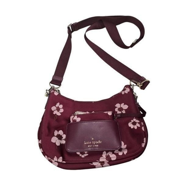 Kate Spade Women's One Size Burgundy Floral Leather Trimmed Nylon Crossbody Bag
