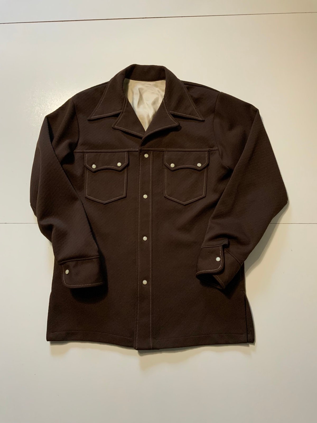 Vintage 1970s Polyester Leisure Pearl Snap Button Western Disco Sawtooth Shirt