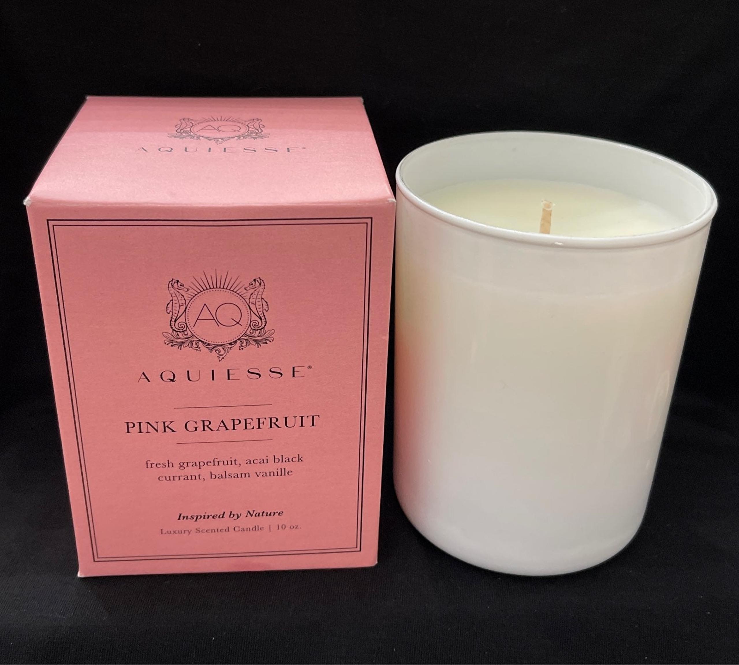 AQUISSE Pink Grapefruit Luxury Scented Soy Candle 10oz NEW NIB! 90+ hrs. Califor