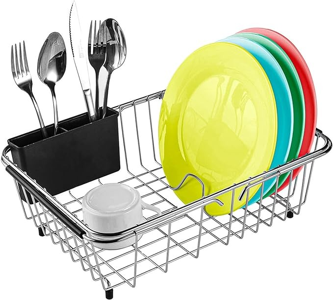 Over The Sink Dish Drying Rack with Utensil Holder
