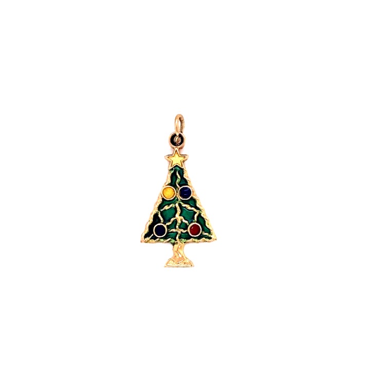 Holiday Enamel Christmas Tree Charm in 14 Karat Gold