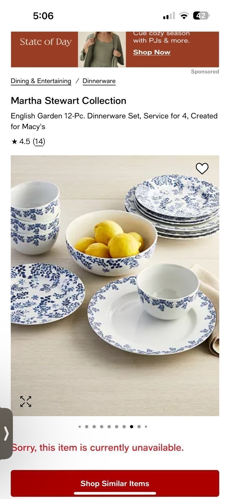 Martha Stewart 12pc Dinnerware Set 235!