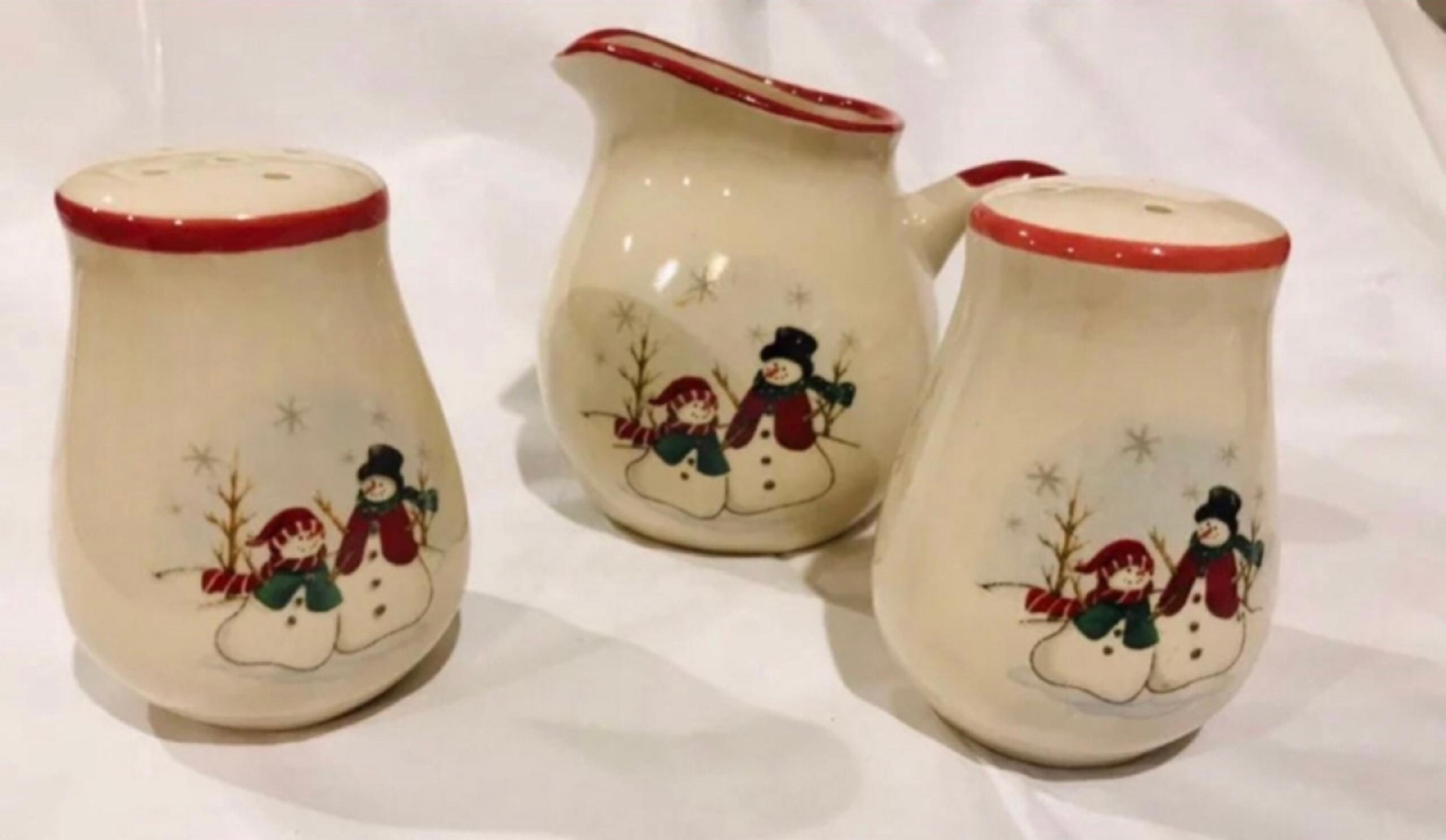 vintage Christmas stoneware salt & pepper