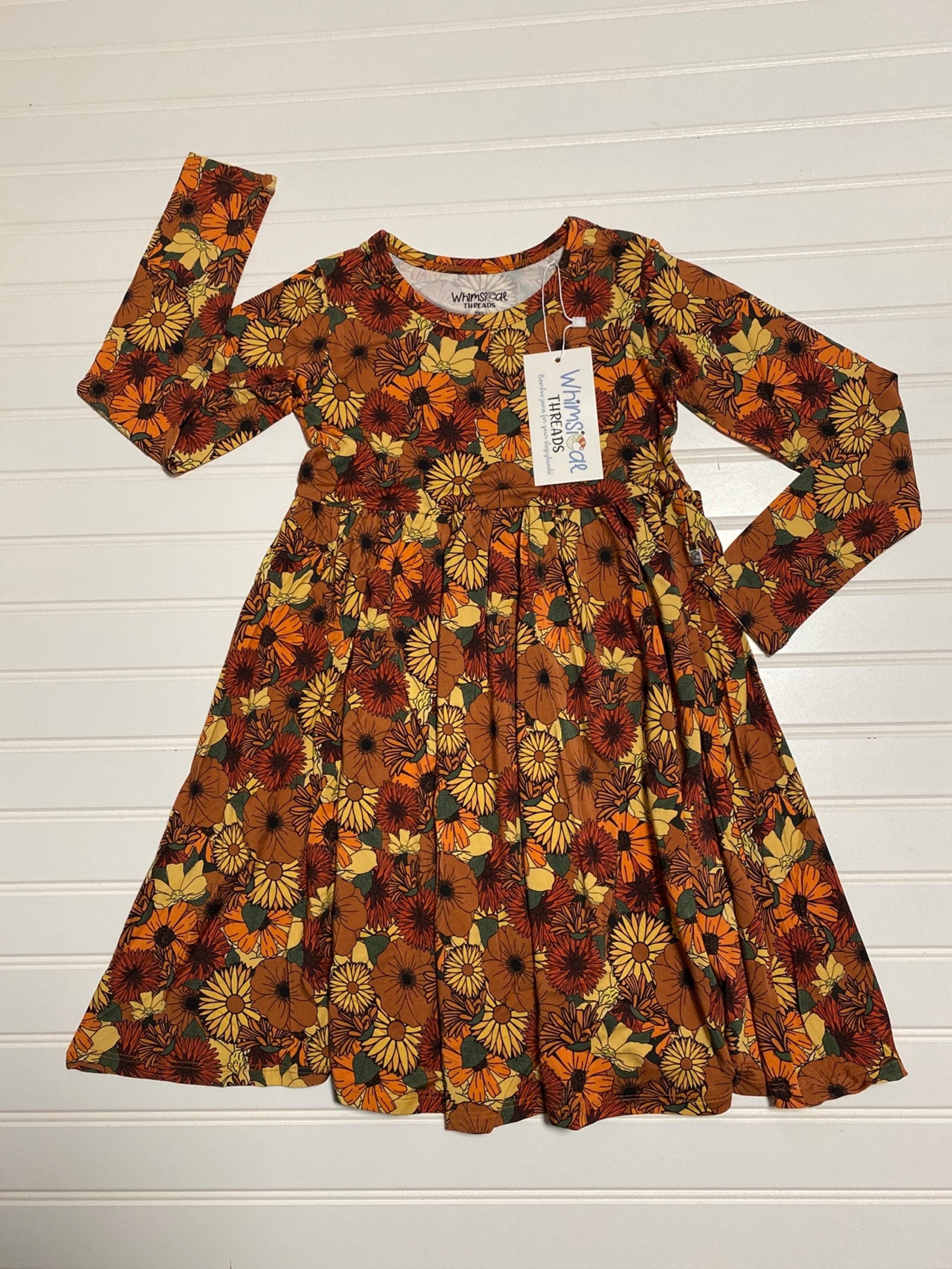 Whimsical AUTUMN BLOOMS Bamboo TWIRL Dress 7/8T New