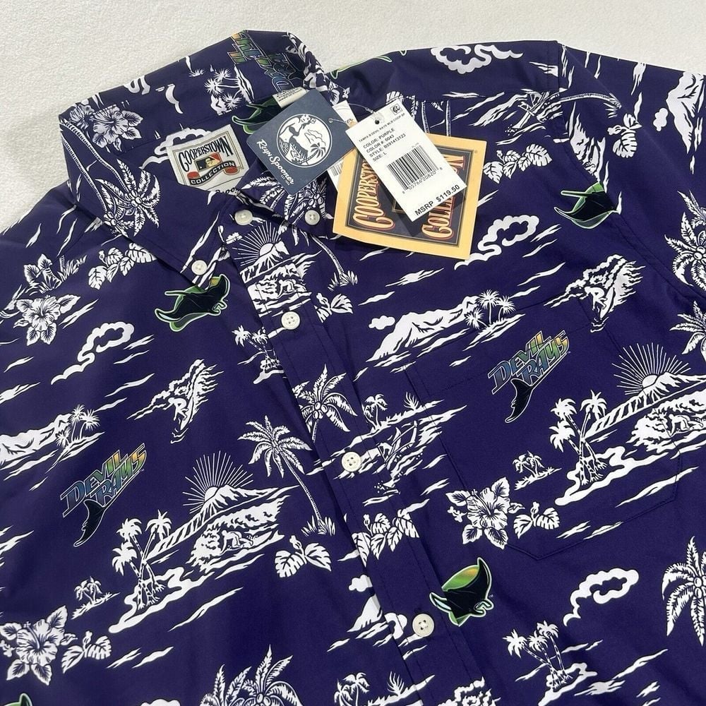 NWT Reyn Spooner Mens Large Purple Tampa Bay Rays Cooperstown Collection Shirt
