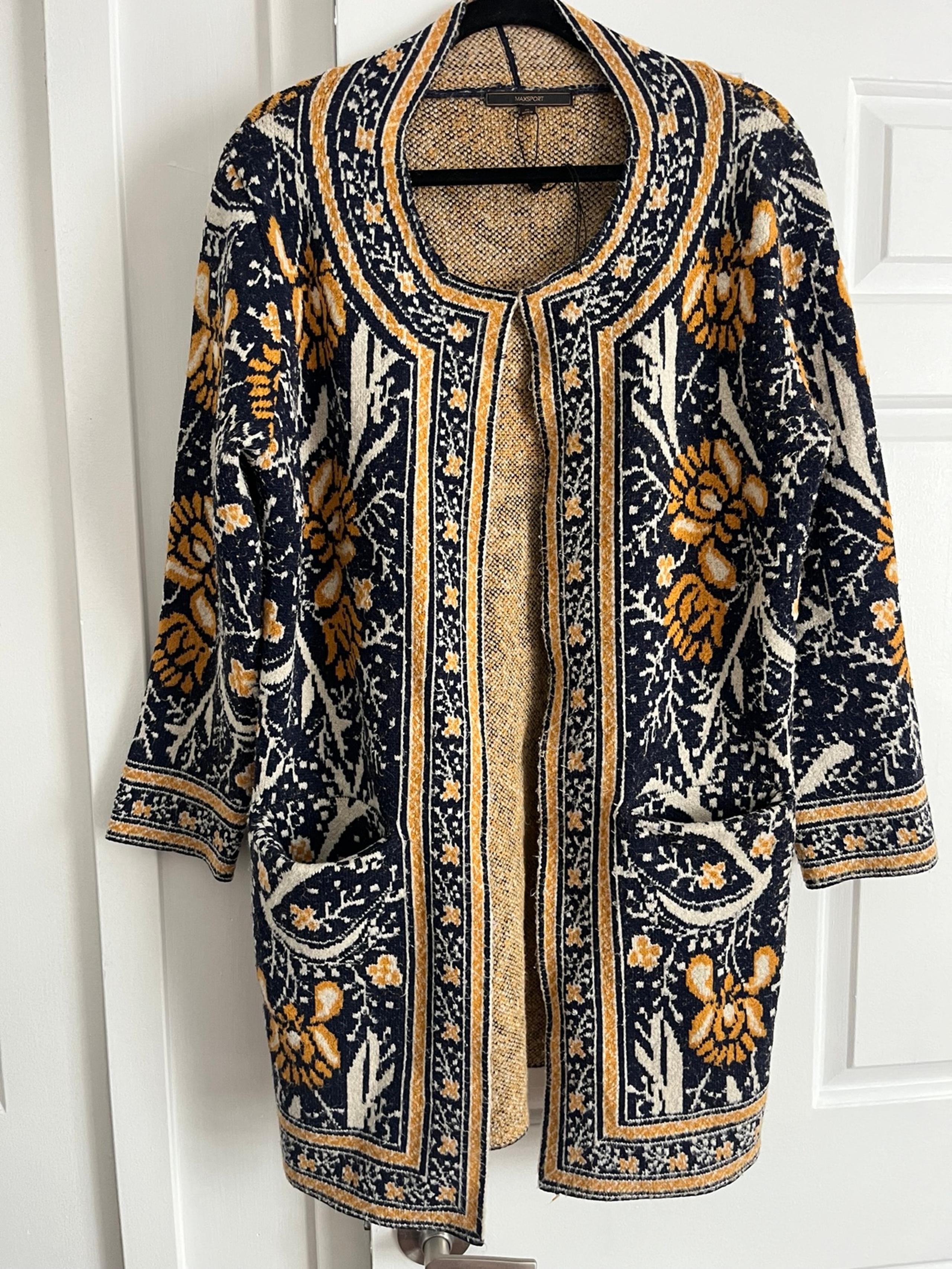 BCBG MAXsport Sweater Jacket Navy Yellow Floral Size M