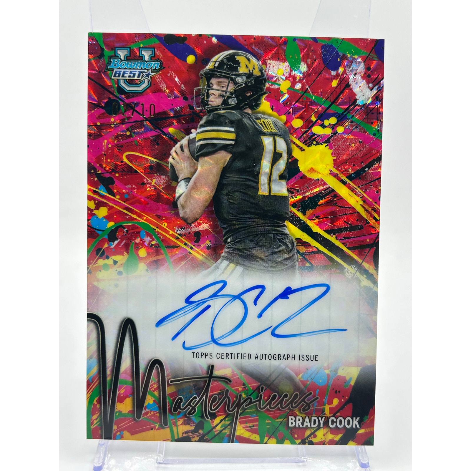 2024 Bowman’s Best U Brady Cook Red Geometric Masterpieces Auto 2/10 Missouri QB