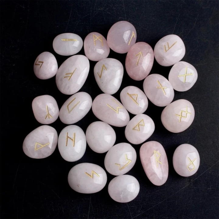 Rose Quartz Tumbled Runes or Divination, Protection, Rune Spell Casting and Fort