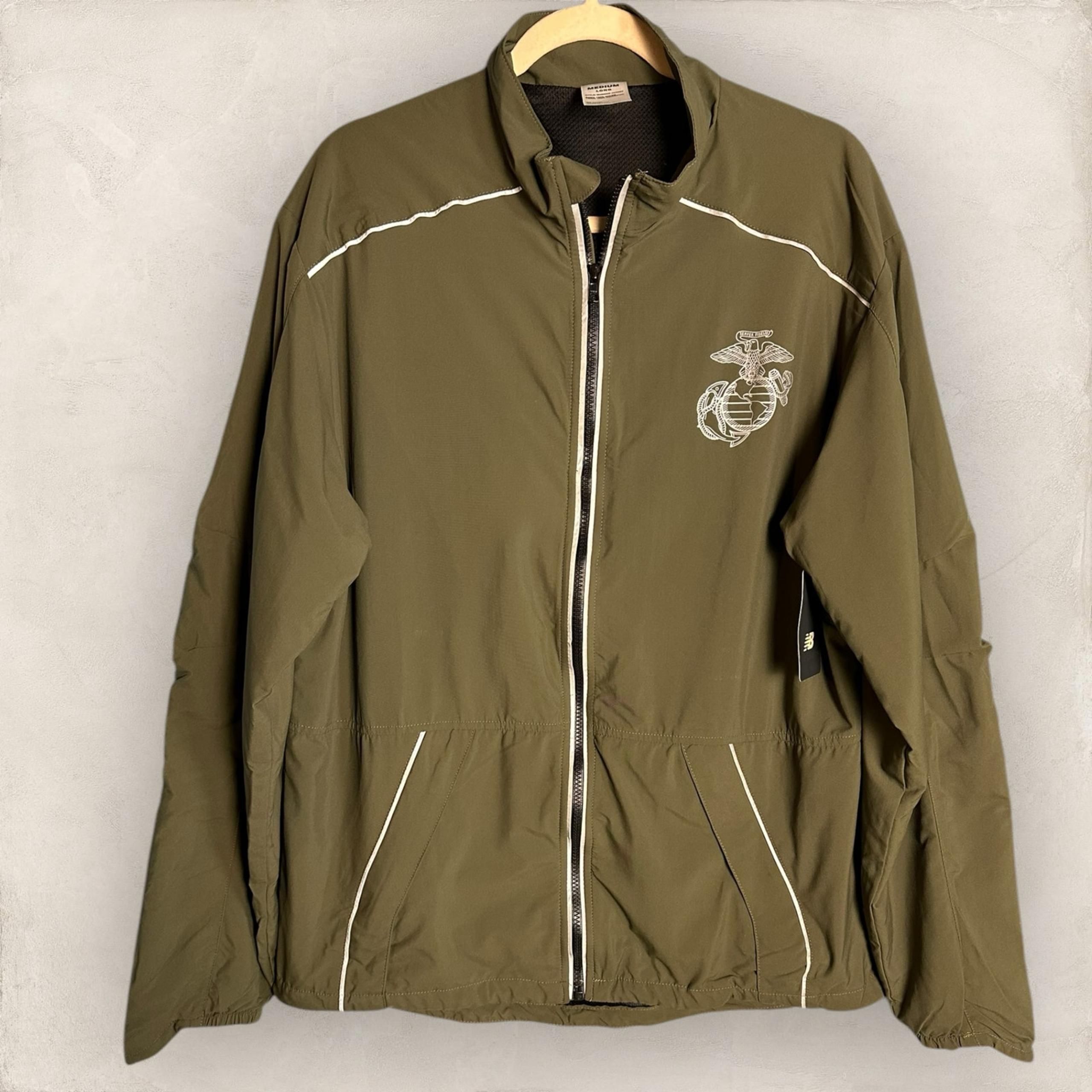 New Balance Jacket Mens Medium Tall Green USMC Marine Running Windbreaker Track