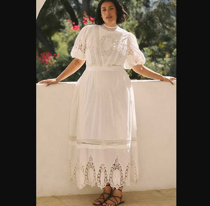 New Plus 3X Forever That Girl x Anthropologie mock-neck lace maxi dress in white