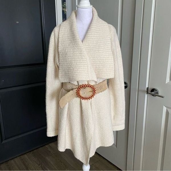 Escada Sport Tan Leather Belt with Laser Cutouts and Red Stone Buckle Size M