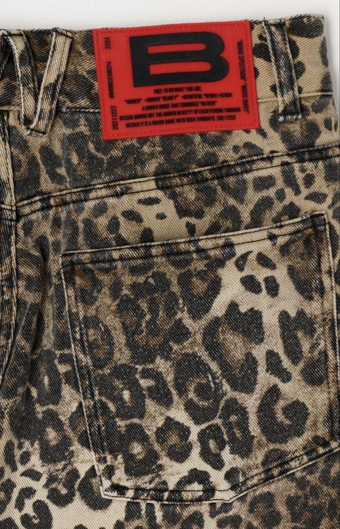 beeden LEOPARD PRINT WIDE STRAIGHT PANTS