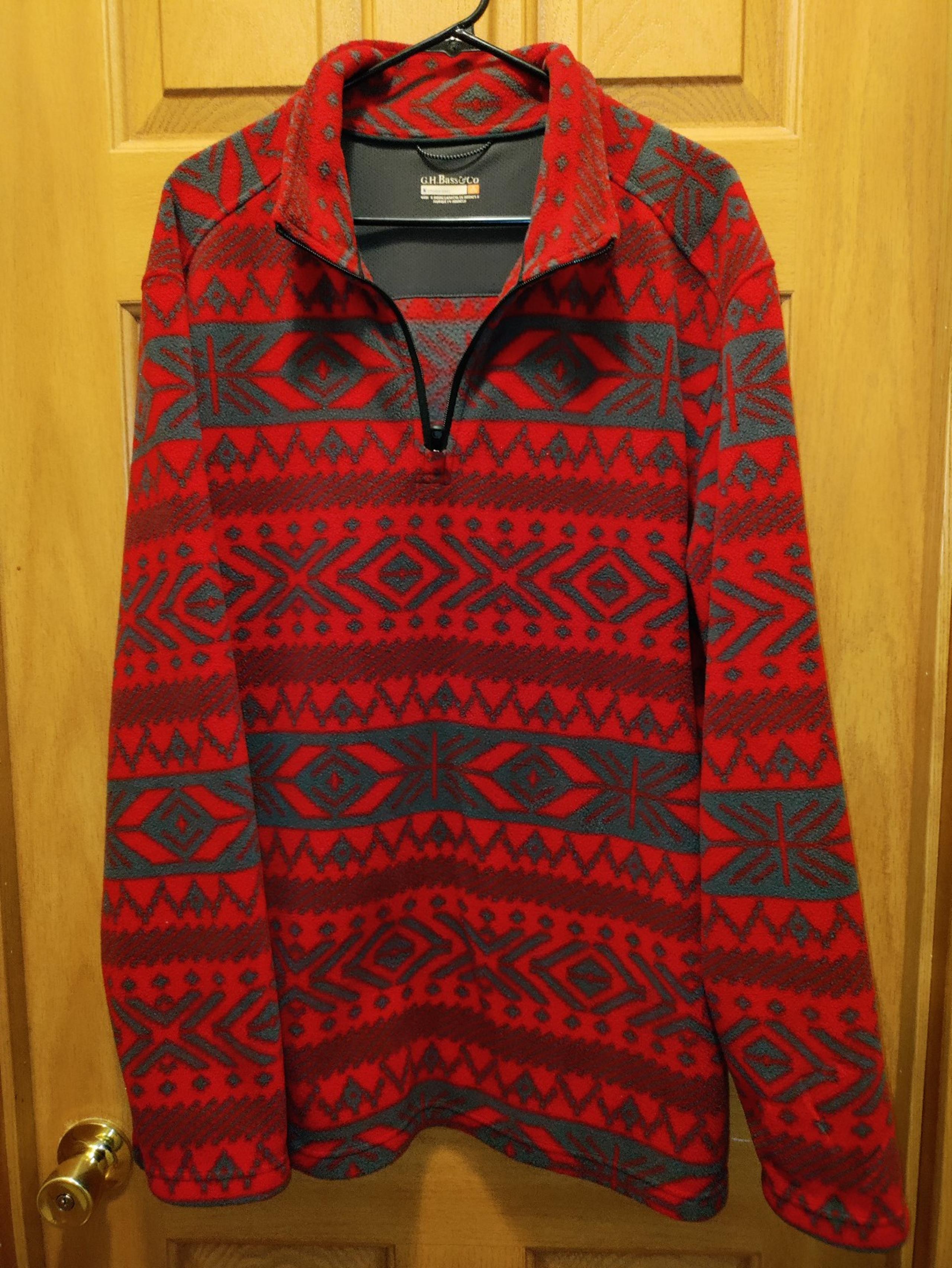 G.H. Bass & CO Mens Pullover Size XL 1/4 Zip Explorer Red/Gray Fleece